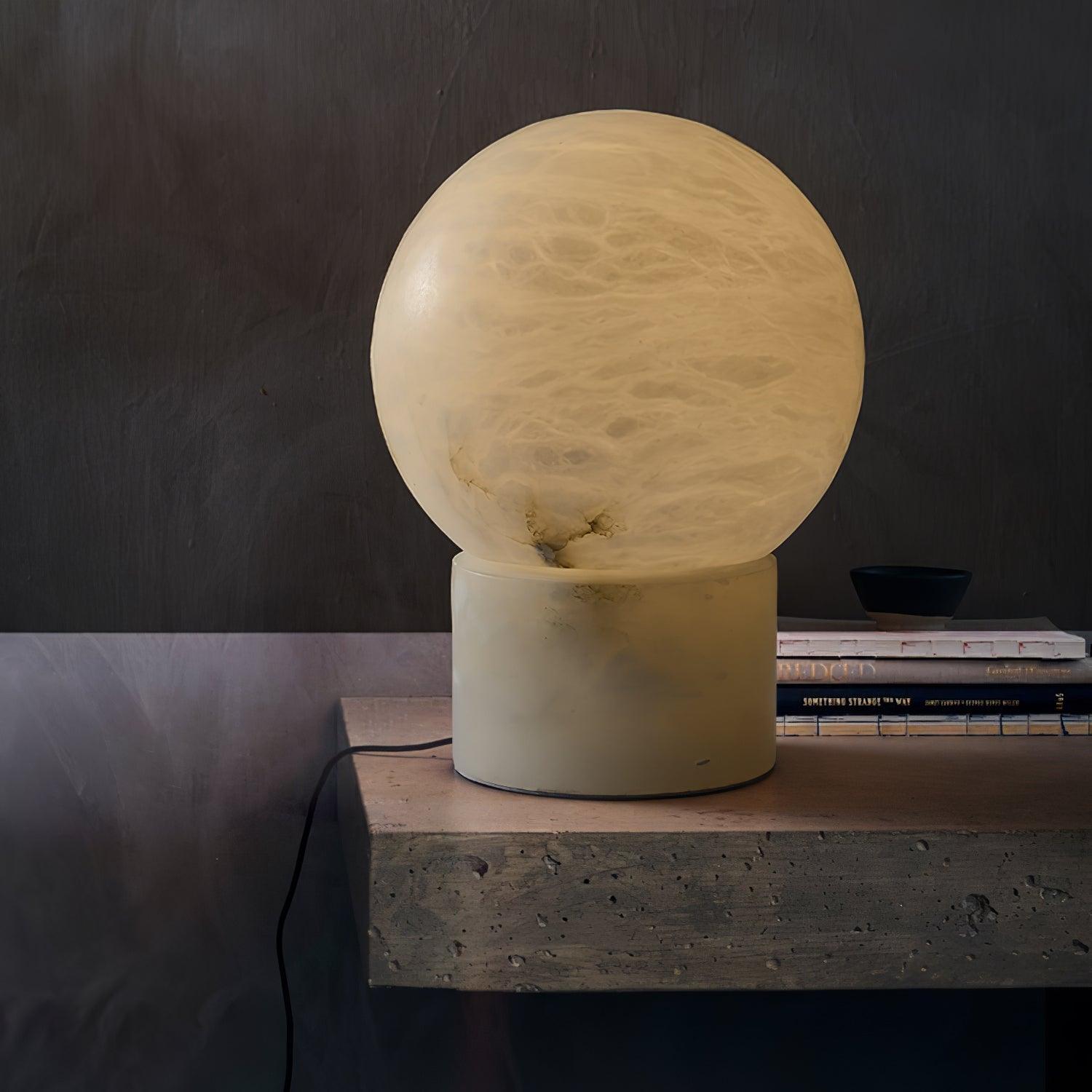 Natural Snowflake Alabaster Sphere Table Lamp for Bedside Reading and Desk Lighting