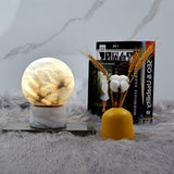 Natural Snowflake Alabaster Sphere Table Lamp for Bedside Reading and Desk Lighting