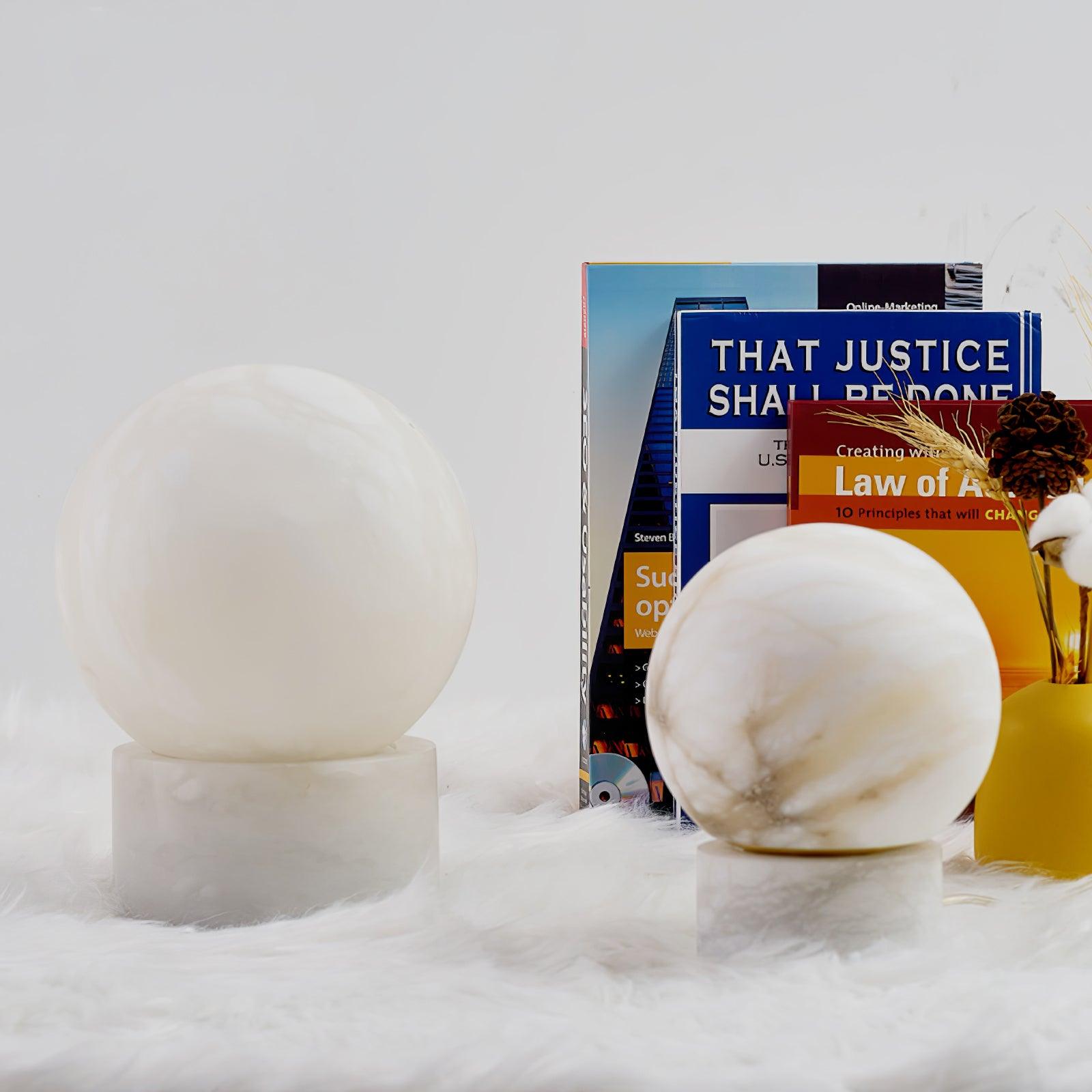 Natural Snowflake Alabaster Sphere Table Lamp for Bedside Reading and Desk Lighting