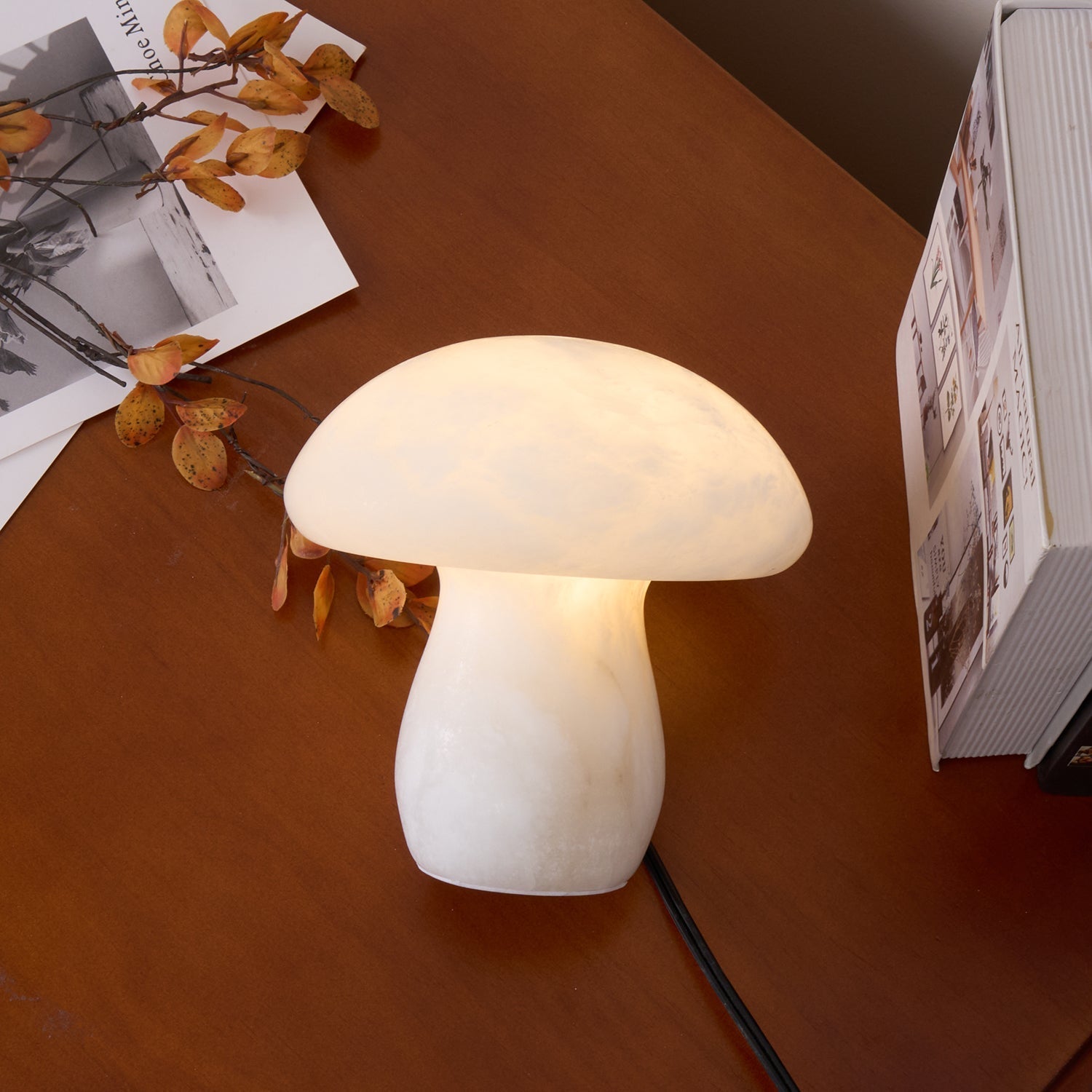 Natural Alabaster Stone Mushroom Table Lamp for Modern Bedroom and Office Decor