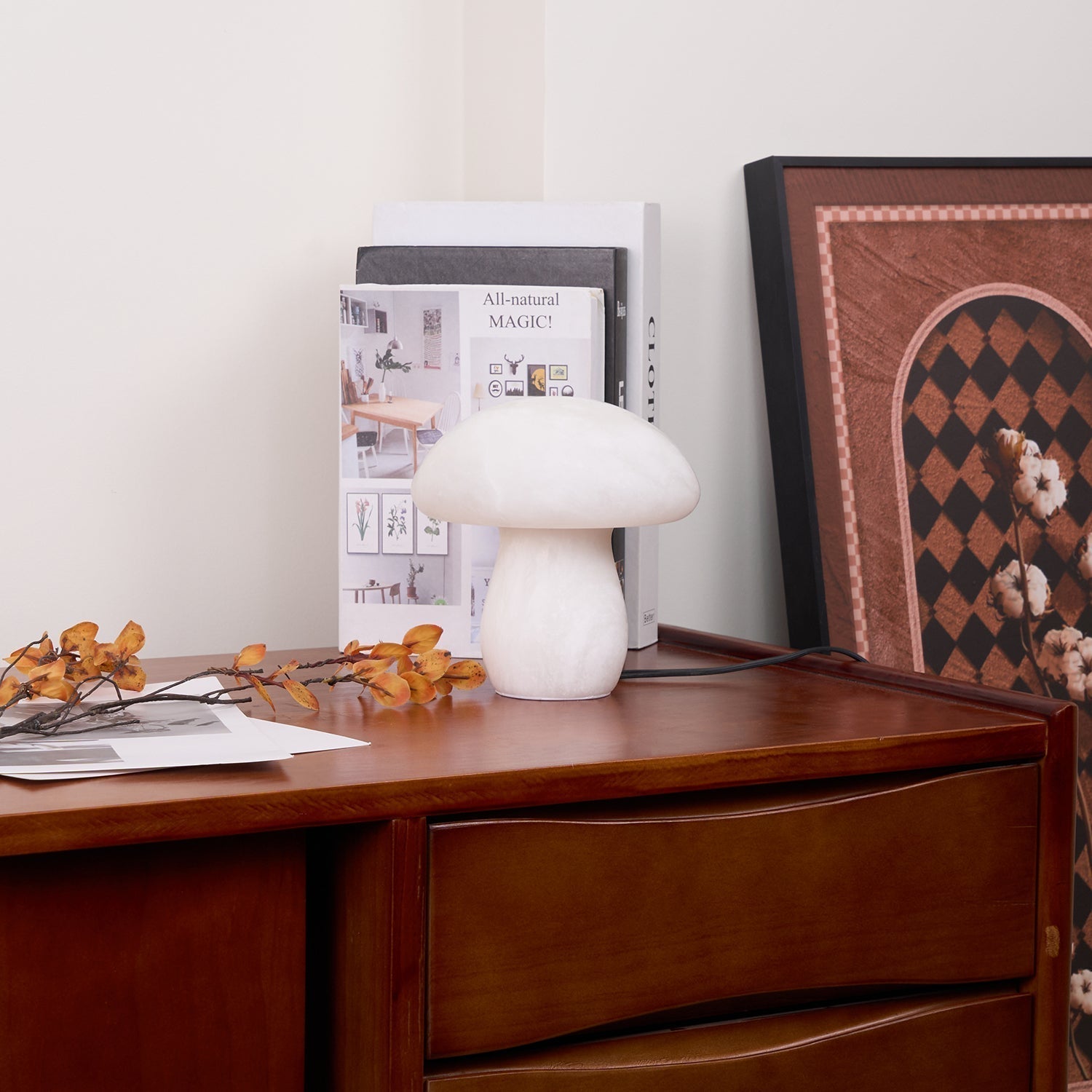 Natural Alabaster Stone Mushroom Table Lamp for Modern Bedroom and Office Decor