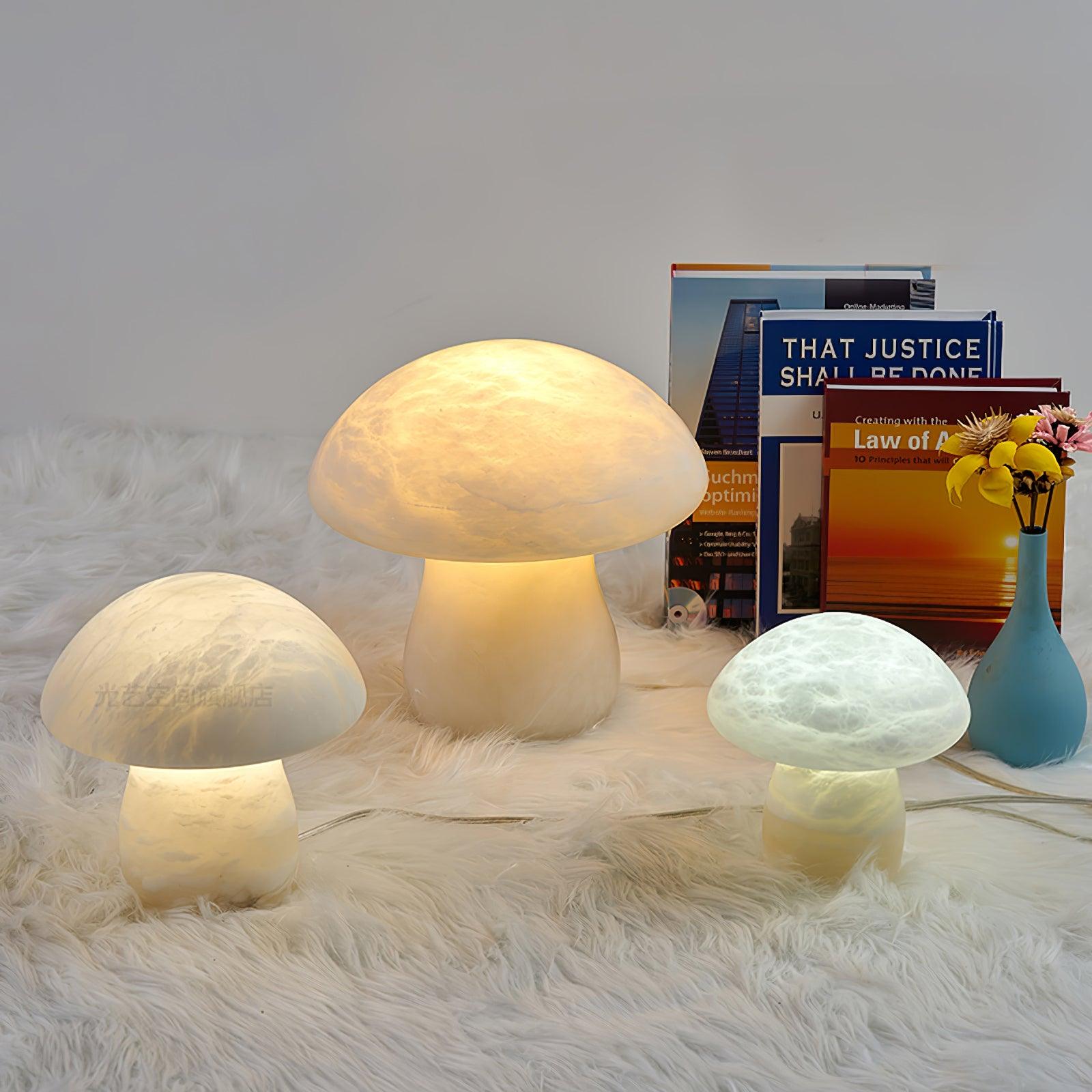 Natural Alabaster Stone Mushroom Table Lamp for Modern Bedroom and Office Decor