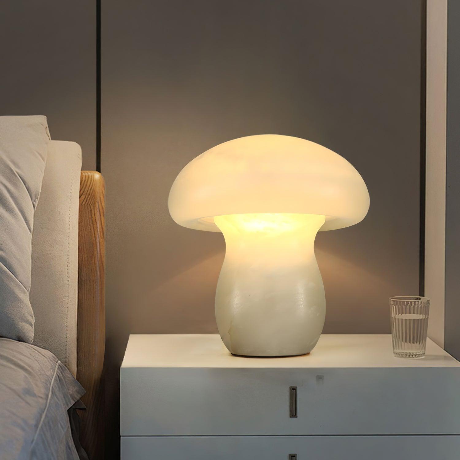 Natural Alabaster Stone Mushroom Table Lamp for Modern Bedroom and Office Decor