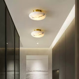 Natural Alabaster Stone Oval Ceiling Lamp with Brass Base and Integrated LED