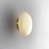 Natural Alabaster Stone Oval Ceiling Lamp with Brass Base and Integrated LED