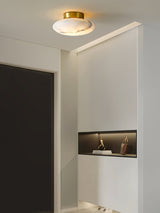 Natural Alabaster Stone Oval Ceiling Lamp with Brass Base and Integrated LED