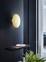 Natural Alabaster Stone Oval Ceiling Lamp with Brass Base and Integrated LED