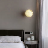 Natural Alabaster Stone Oval Ceiling Lamp with Brass Base and Integrated LED