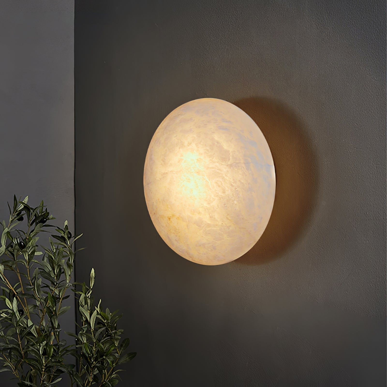 Natural Alabaster Stone Oval Ceiling Lamp with Brass Base and Integrated LED