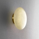 Natural Alabaster Stone Oval Ceiling Lamp with Brass Base and Integrated LED