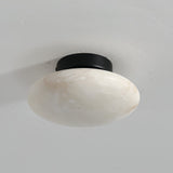 Natural Alabaster Stone Oval Ceiling Lamp with Brass Base and Integrated LED