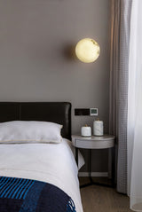 Natural Alabaster Stone Oval Ceiling Lamp with Brass Base and Integrated LED