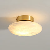 Natural Alabaster Stone Oval Ceiling Lamp with Brass Base and Integrated LED