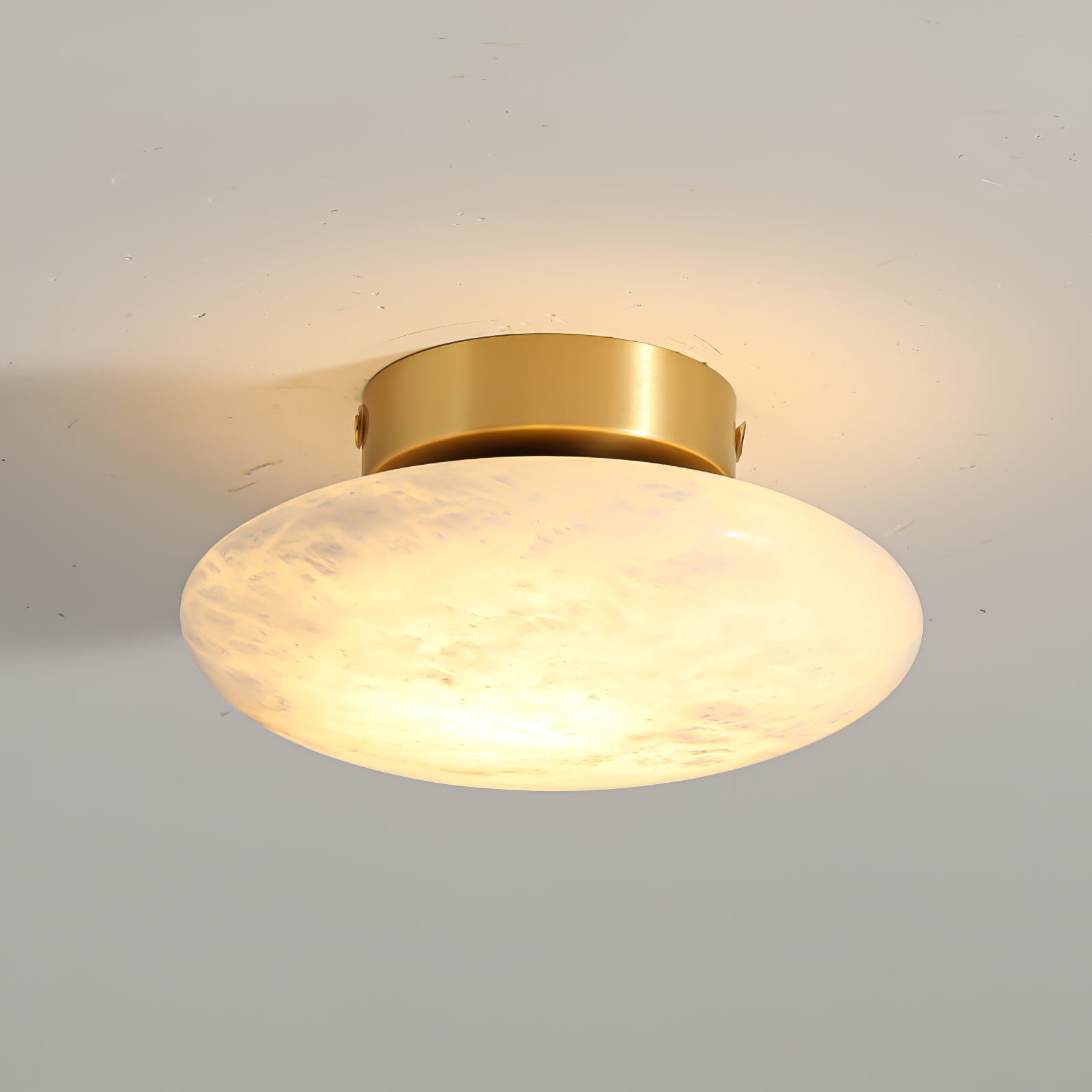 Natural Alabaster Stone Oval Ceiling Lamp with Brass Base and Integrated LED
