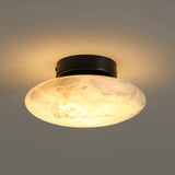 Natural Alabaster Stone Oval Ceiling Lamp with Brass Base and Integrated LED