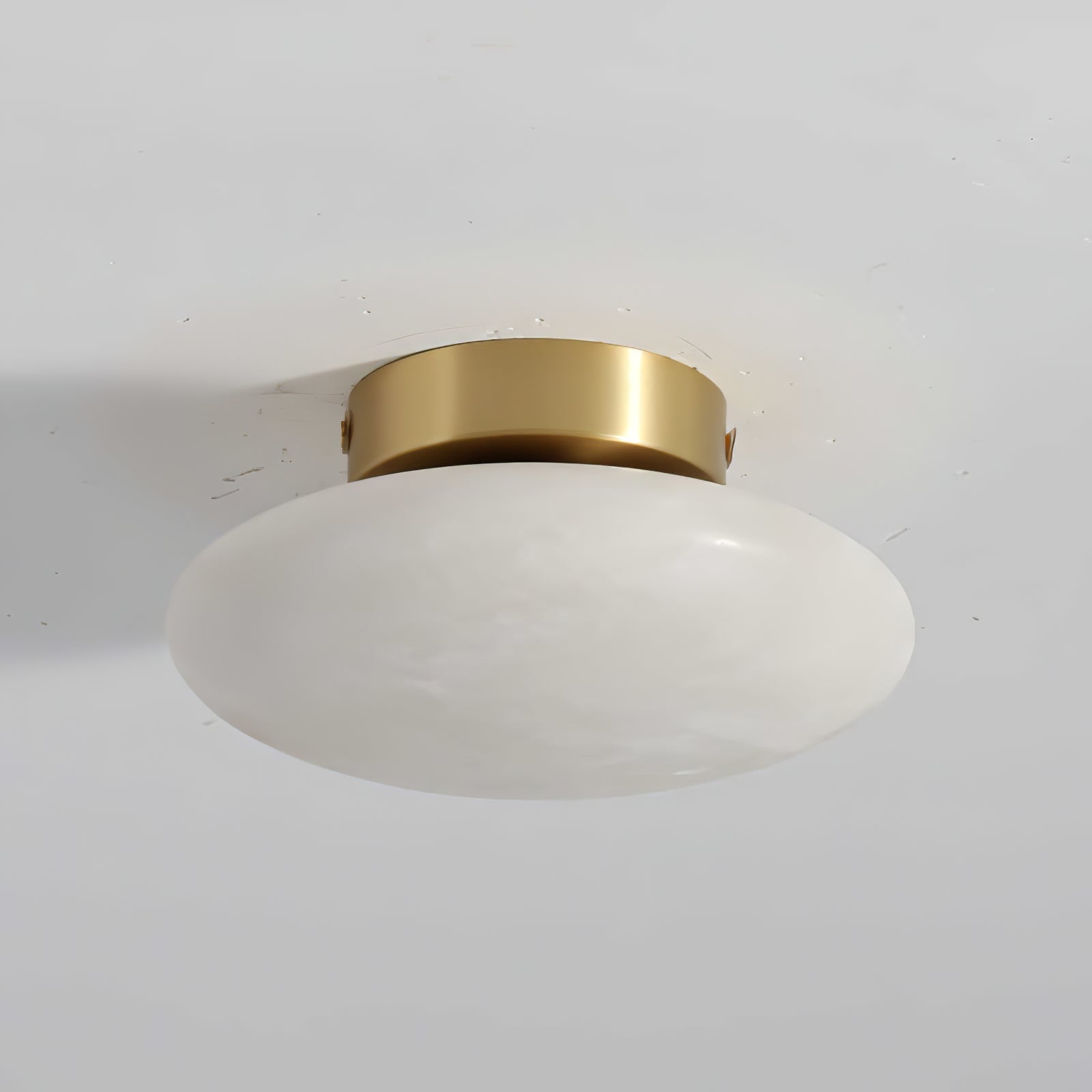 Natural Alabaster Stone Oval Ceiling Lamp with Brass Base and Integrated LED