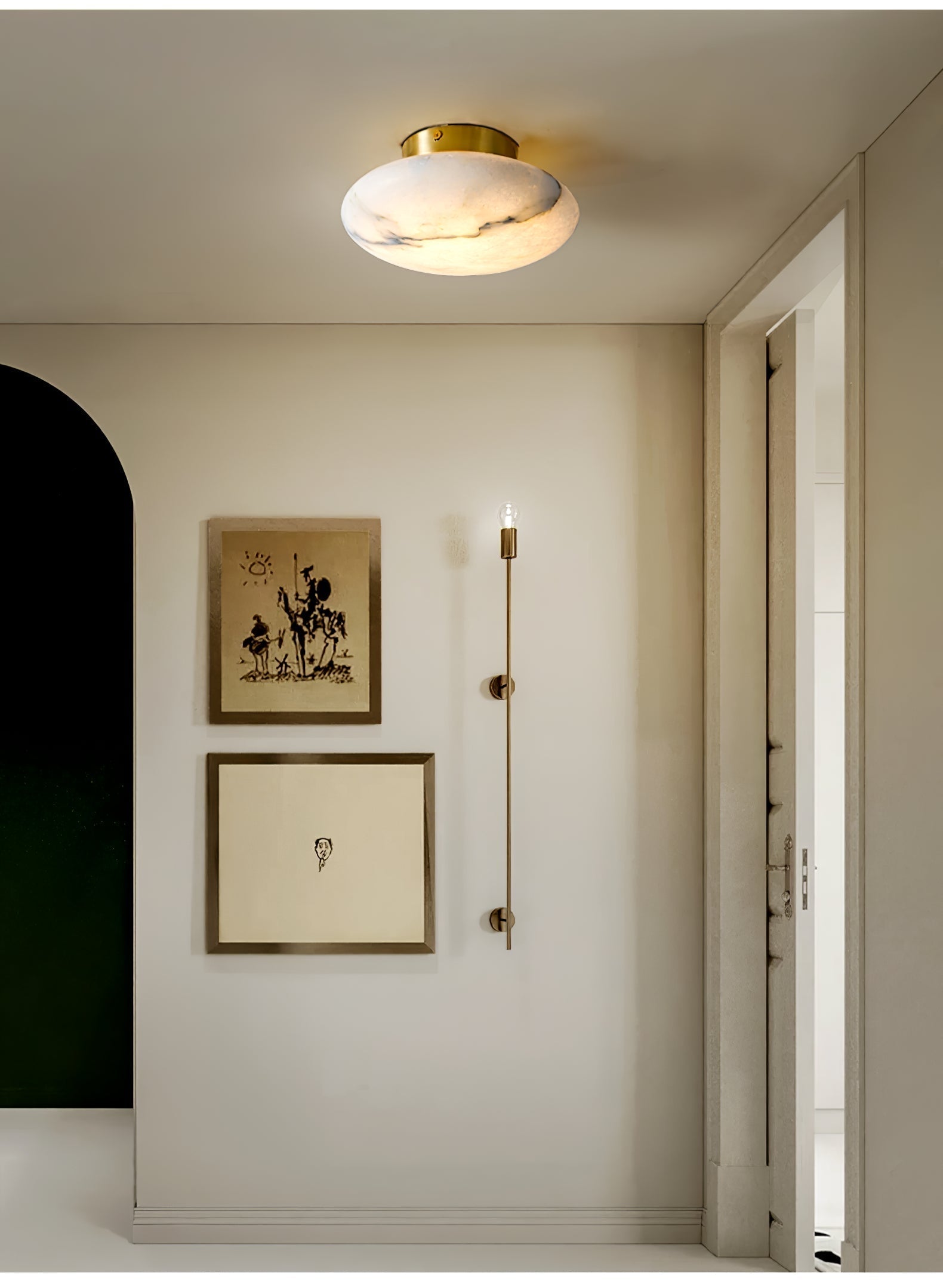 Natural Alabaster Stone Oval Ceiling Lamp with Brass Base and Integrated LED