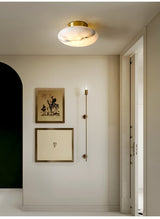 Natural Alabaster Stone Oval Ceiling Lamp with Brass Base and Integrated LED