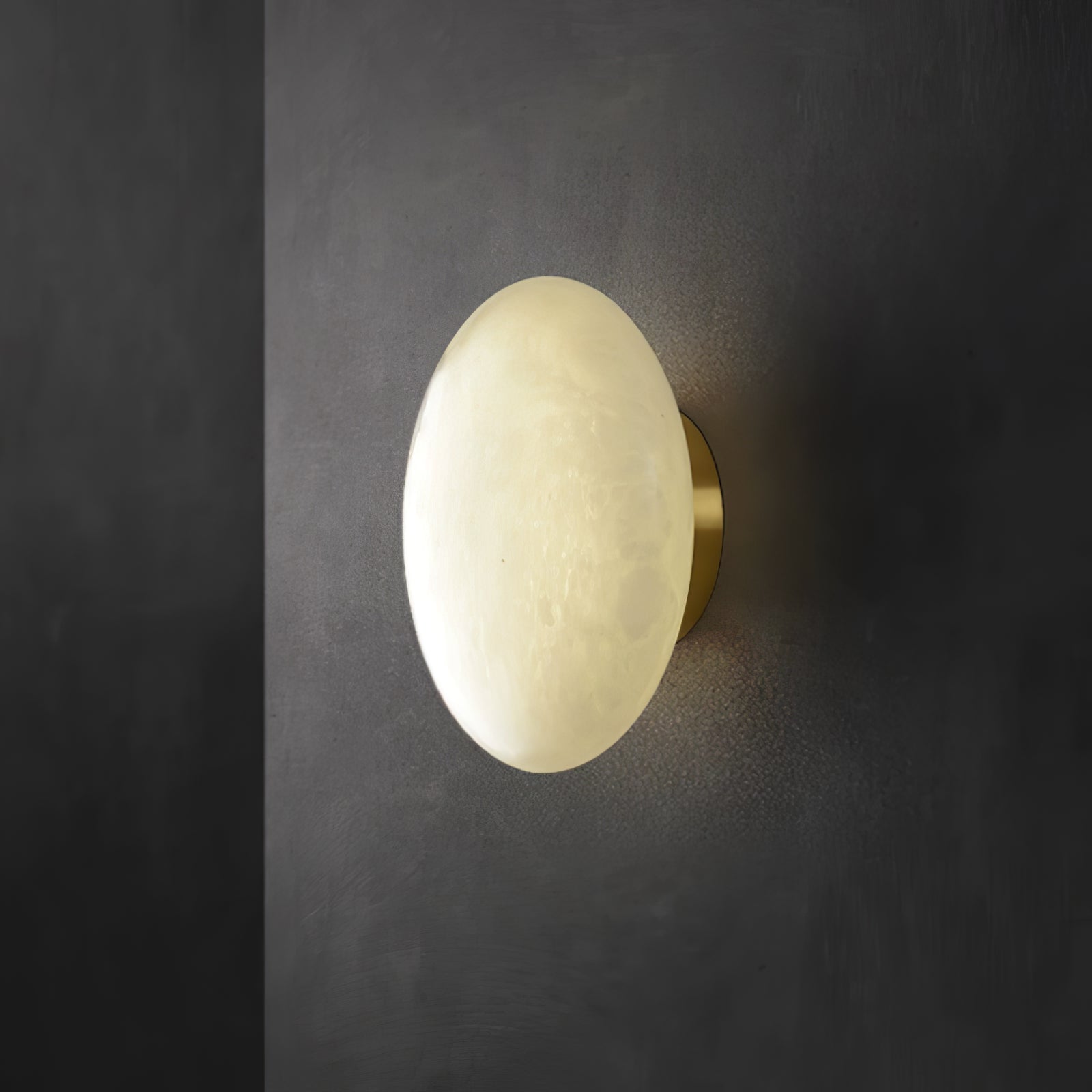 Natural Alabaster Stone Oval Ceiling Lamp with Brass Base and Integrated LED