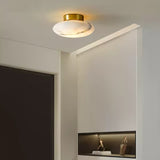 Natural Alabaster Stone Oval Ceiling Lamp with Brass Base and Integrated LED