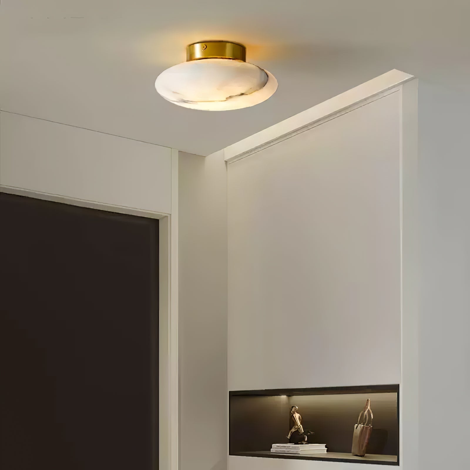 Natural Alabaster Stone Oval Ceiling Lamp with Brass Base and Integrated LED
