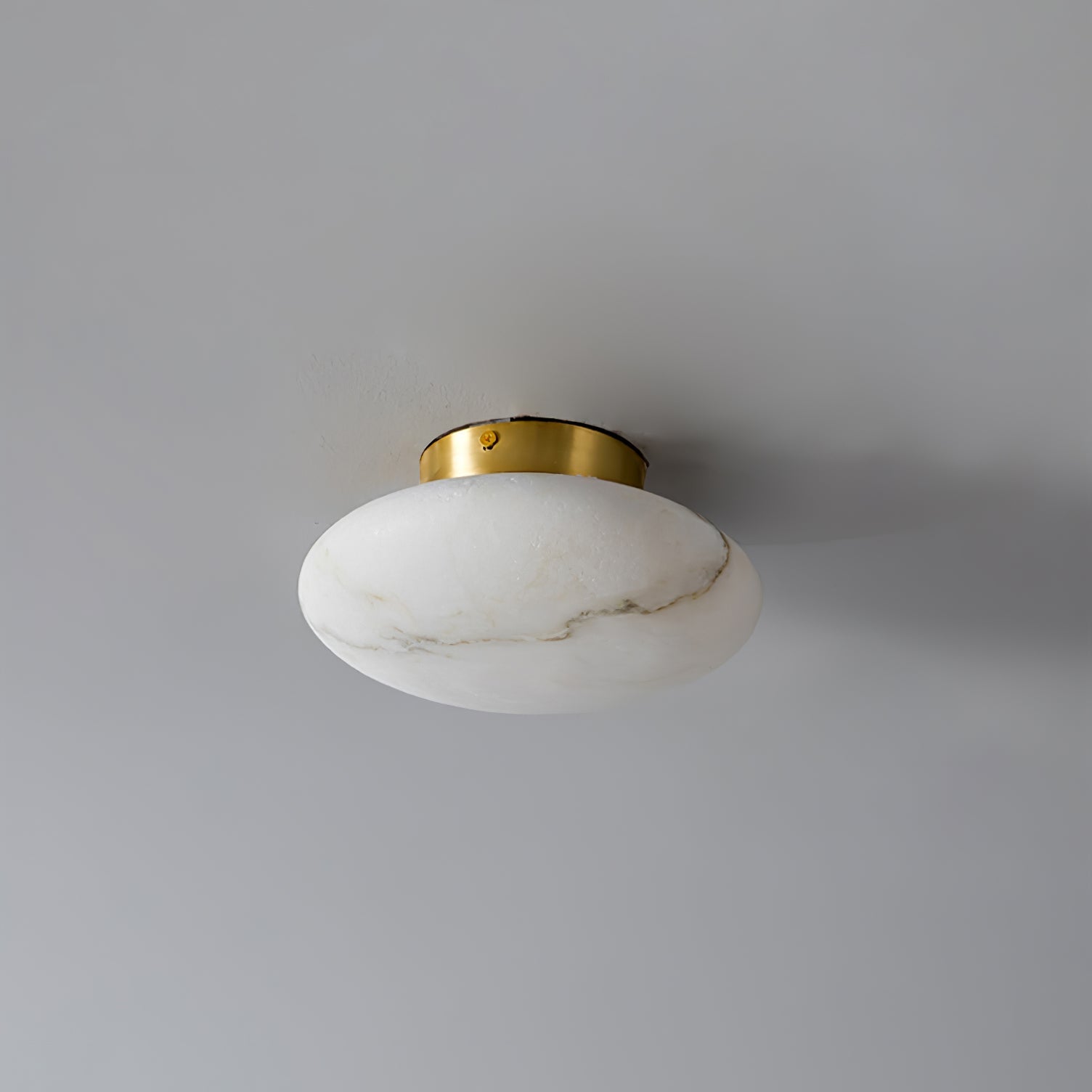 Natural Alabaster Stone Oval Ceiling Lamp with Brass Base and Integrated LED