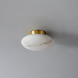 Natural Alabaster Stone Oval Ceiling Lamp with Brass Base and Integrated LED