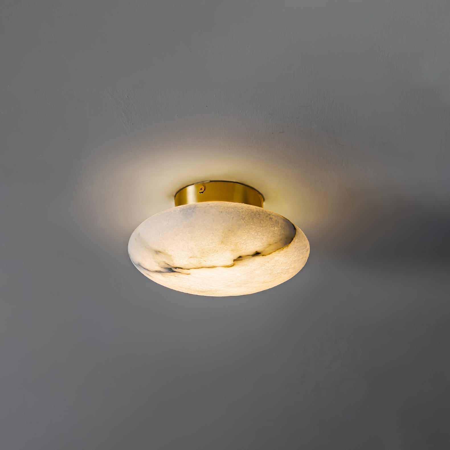 Natural Alabaster Stone Oval Ceiling Lamp with Brass Base and Integrated LED