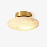 Natural Alabaster Stone Oval Ceiling Lamp with Brass Base and Integrated LED