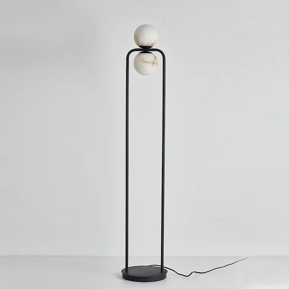 Modern Alabaster Tribeca Standing Floor Lamp with Natural Stone Shade and Black Metal Frame