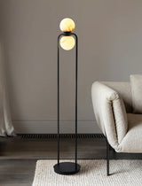 Modern Alabaster Tribeca Standing Floor Lamp with Natural Stone Shade and Black Metal Frame