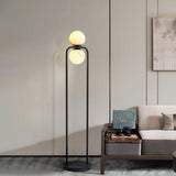 Modern Alabaster Tribeca Standing Floor Lamp with Natural Stone Shade and Black Metal Frame