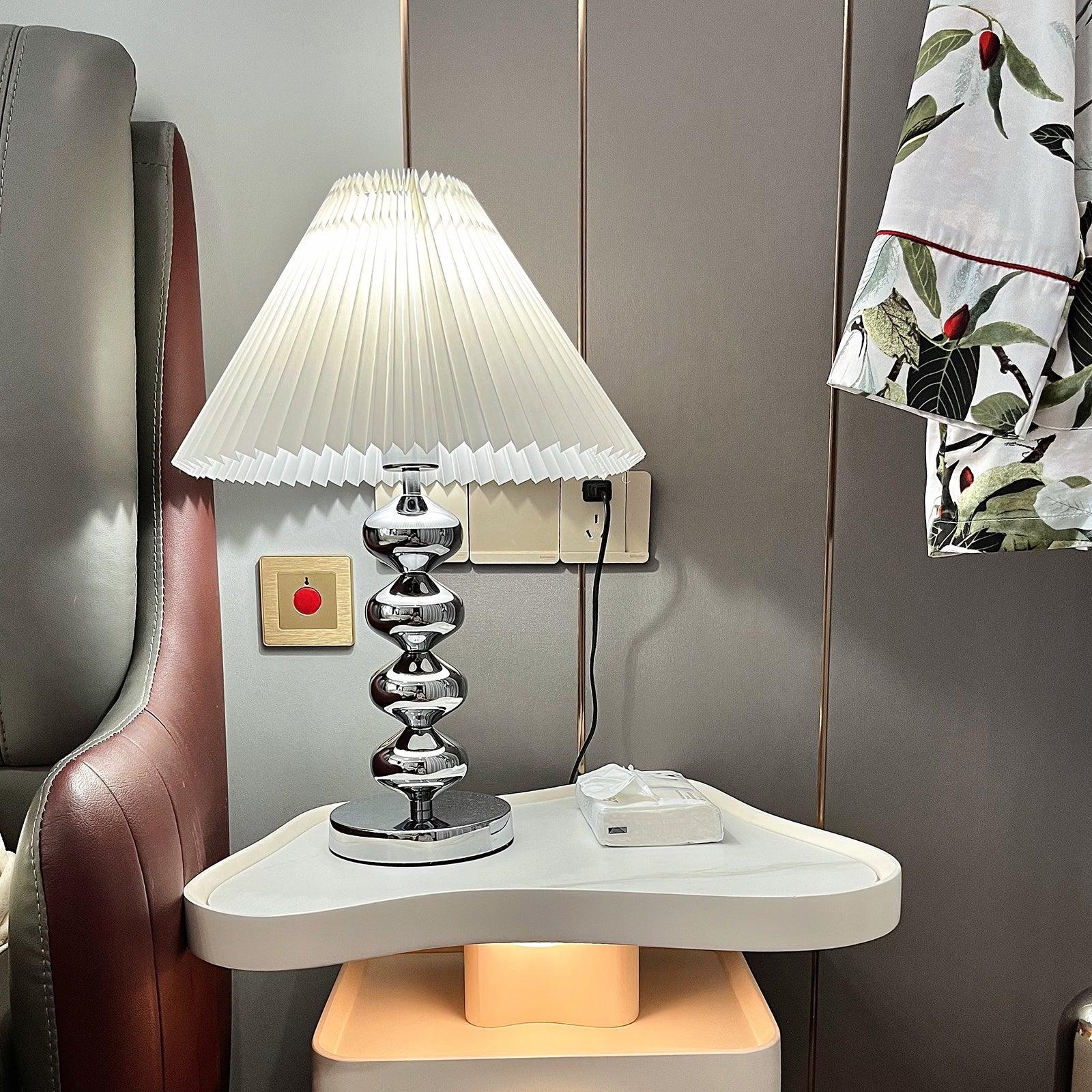 Aleisha Modern Pleated Fabric Shade Table Lamp with Chrome Base for Bedroom and Living Room
