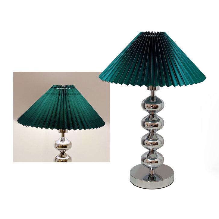 Aleisha Modern Pleated Fabric Shade Table Lamp with Chrome Base for Bedroom and Living Room