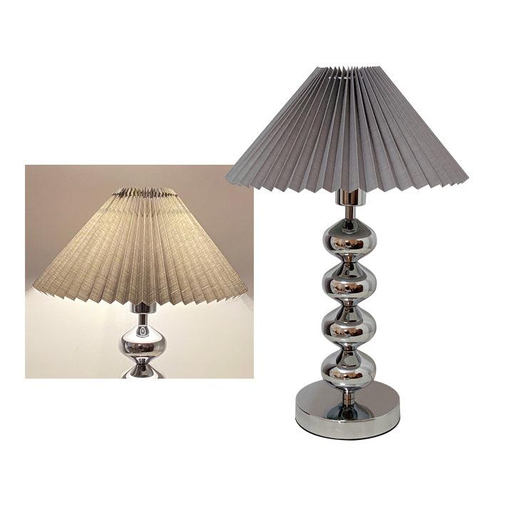 Aleisha Modern Pleated Fabric Shade Table Lamp with Chrome Base for Bedroom and Living Room