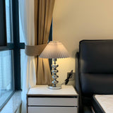 Aleisha Modern Pleated Fabric Shade Table Lamp with Chrome Base for Bedroom and Living Room