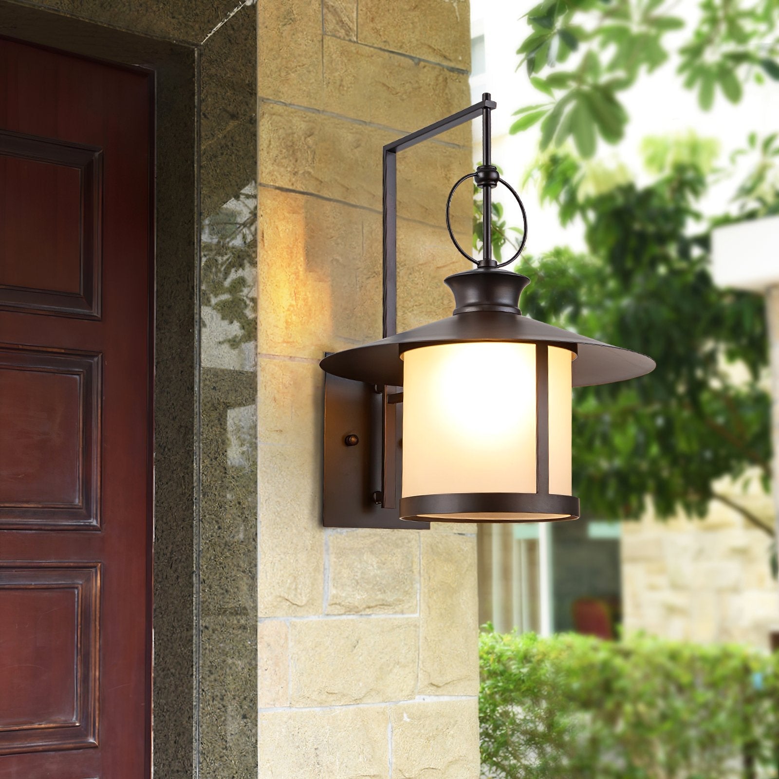 classic-brown-iron-outdoor-wall-lantern-sconce-with-white-glass-shade-for-entryway