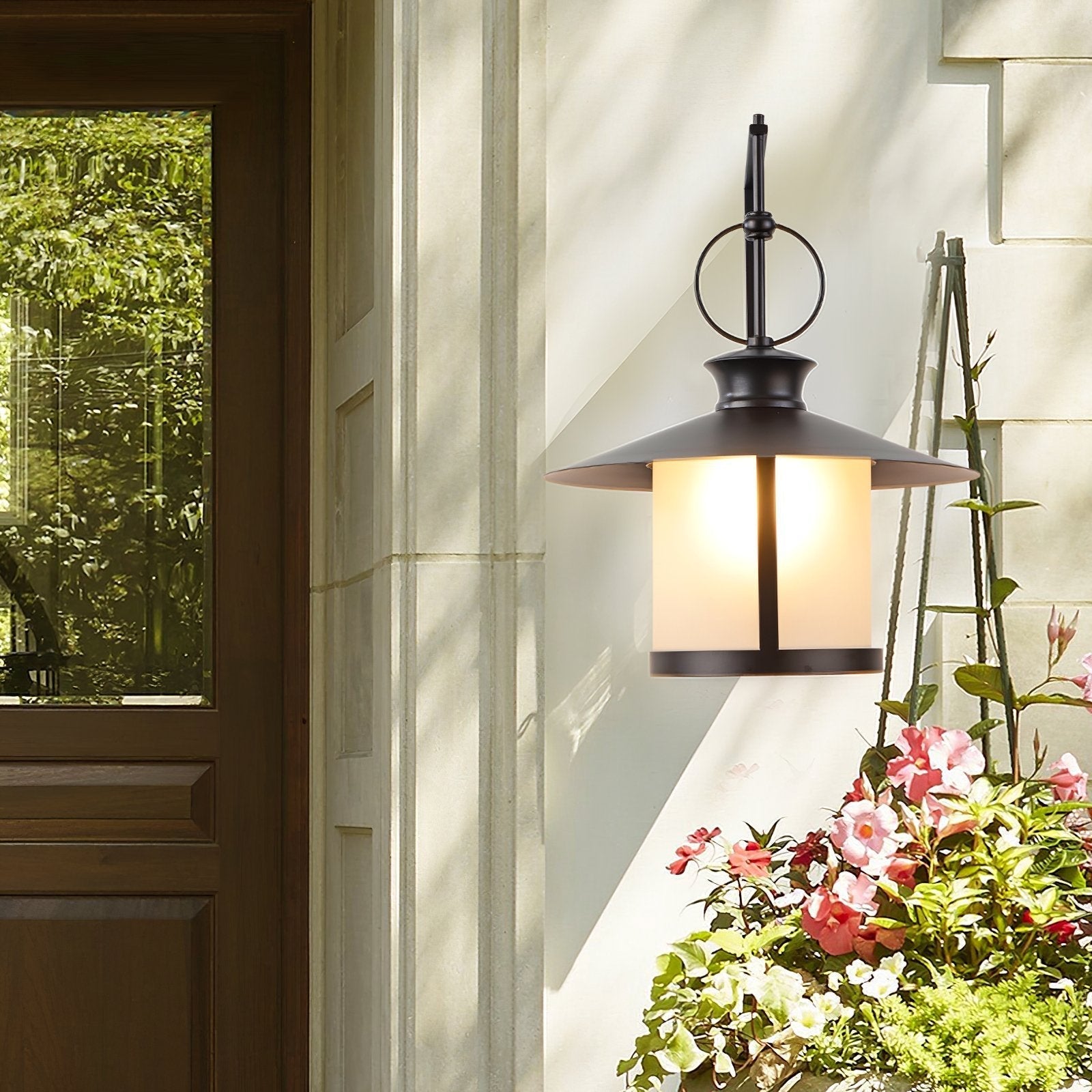 classic-brown-iron-outdoor-wall-lantern-sconce-with-white-glass-shade-for-entryway