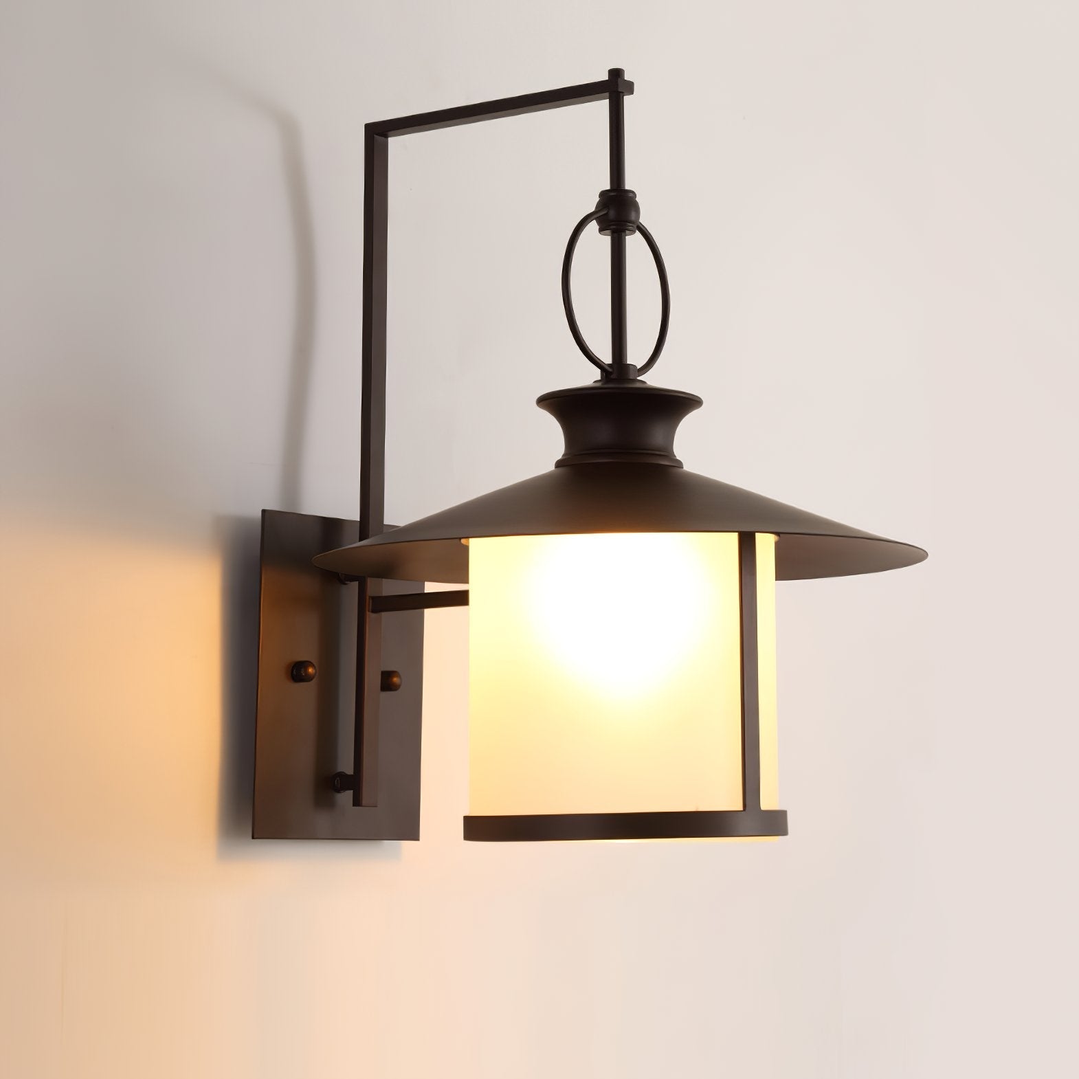 classic-brown-iron-outdoor-wall-lantern-sconce-with-white-glass-shade-for-entryway