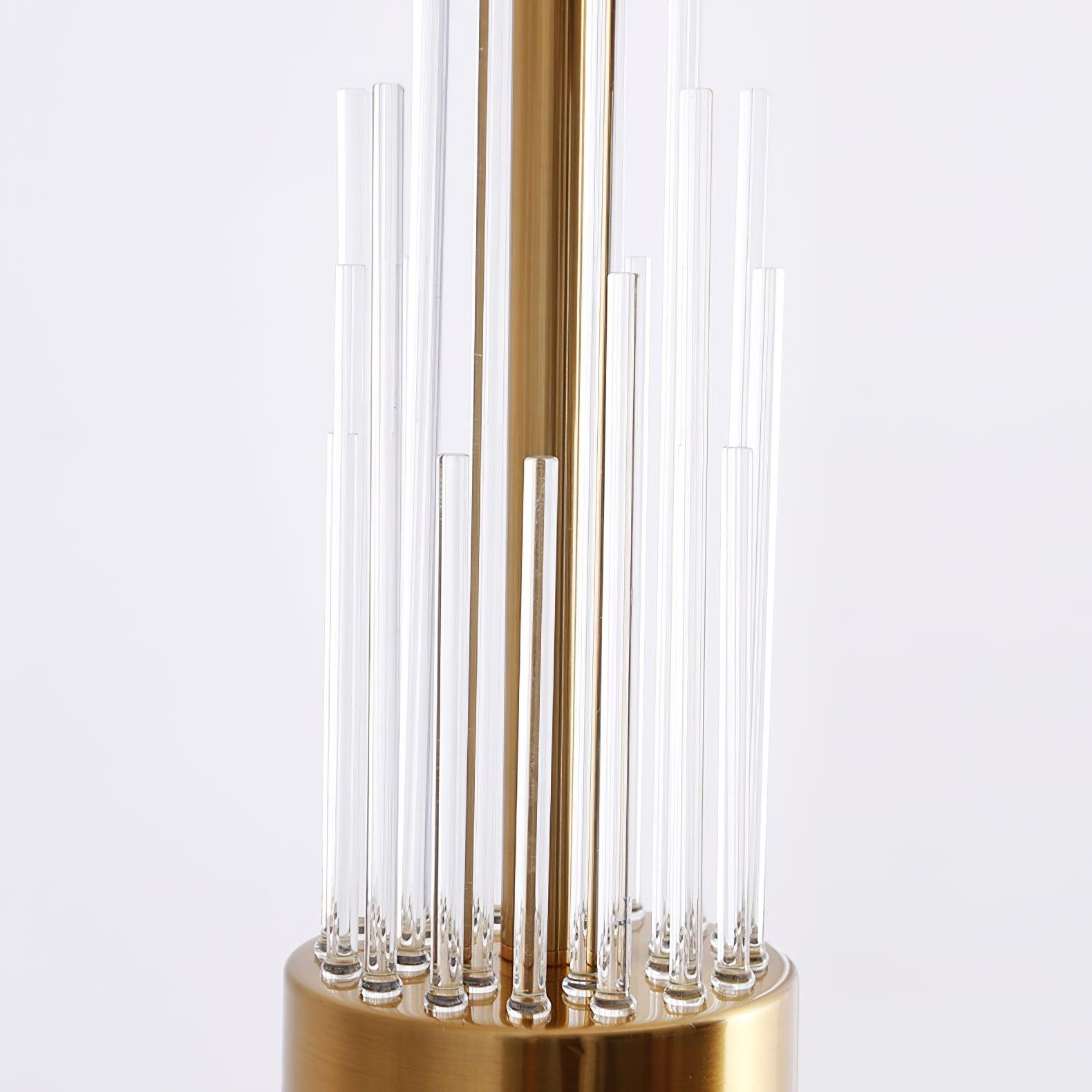 Modern Tall Linear Floor Lamp with Gold Metal Accents and Beige Fabric Shade