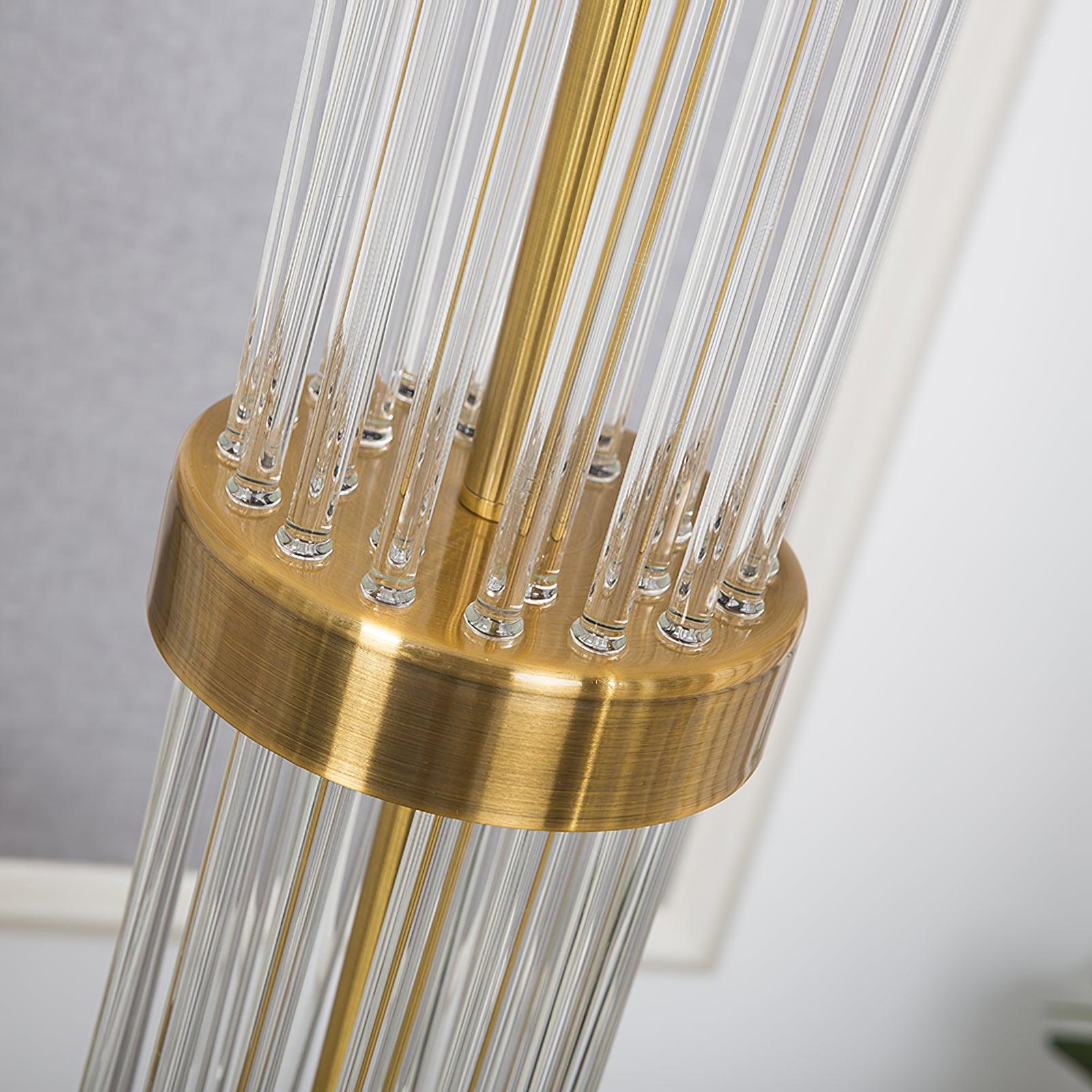 Modern Tall Linear Floor Lamp with Gold Metal Accents and Beige Fabric Shade