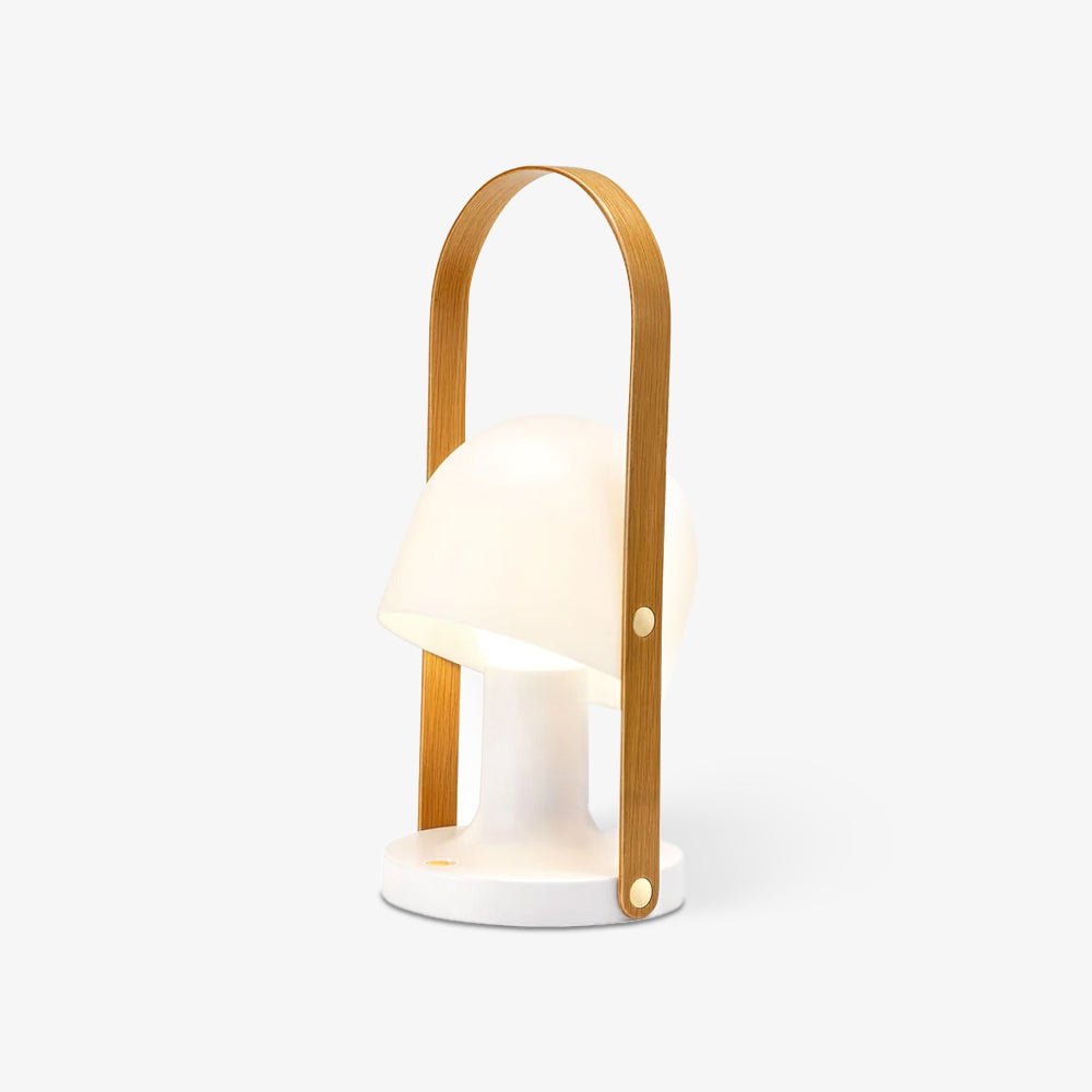 Portable Rechargeable Glass Bedside Table Lamp with Adjustable Tilting Shade and Wood Finish