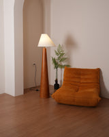 Modern Wood Floor Lamp with Asymmetrical Linen Shade for Contemporary Living Room Lighting