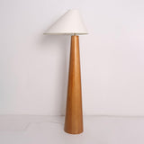 Modern Wood Floor Lamp with Asymmetrical Linen Shade for Contemporary Living Room Lighting