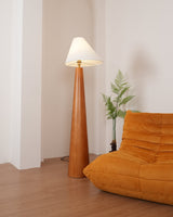Modern Wood Floor Lamp with Asymmetrical Linen Shade for Contemporary Living Room Lighting