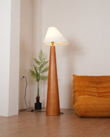 Modern Wood Floor Lamp with Asymmetrical Linen Shade for Contemporary Living Room Lighting
