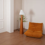 Modern Wood Floor Lamp with Asymmetrical Linen Shade for Contemporary Living Room Lighting