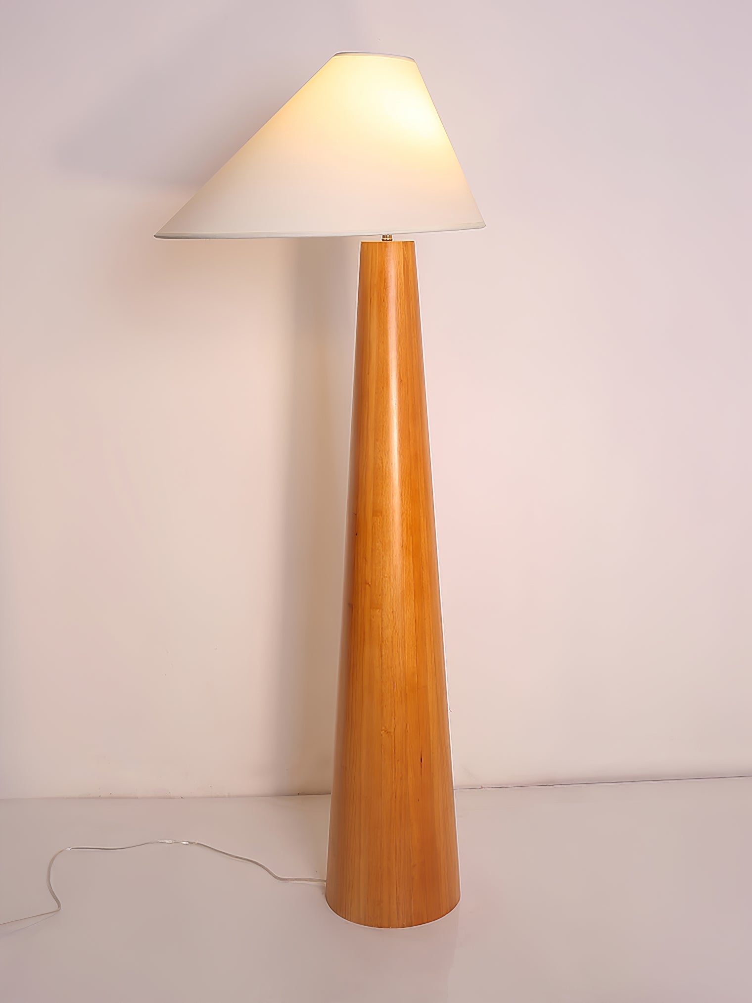 Modern Wood Floor Lamp with Asymmetrical Linen Shade for Contemporary Living Room Lighting