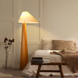 Modern Wood Floor Lamp with Asymmetrical Linen Shade for Contemporary Living Room Lighting