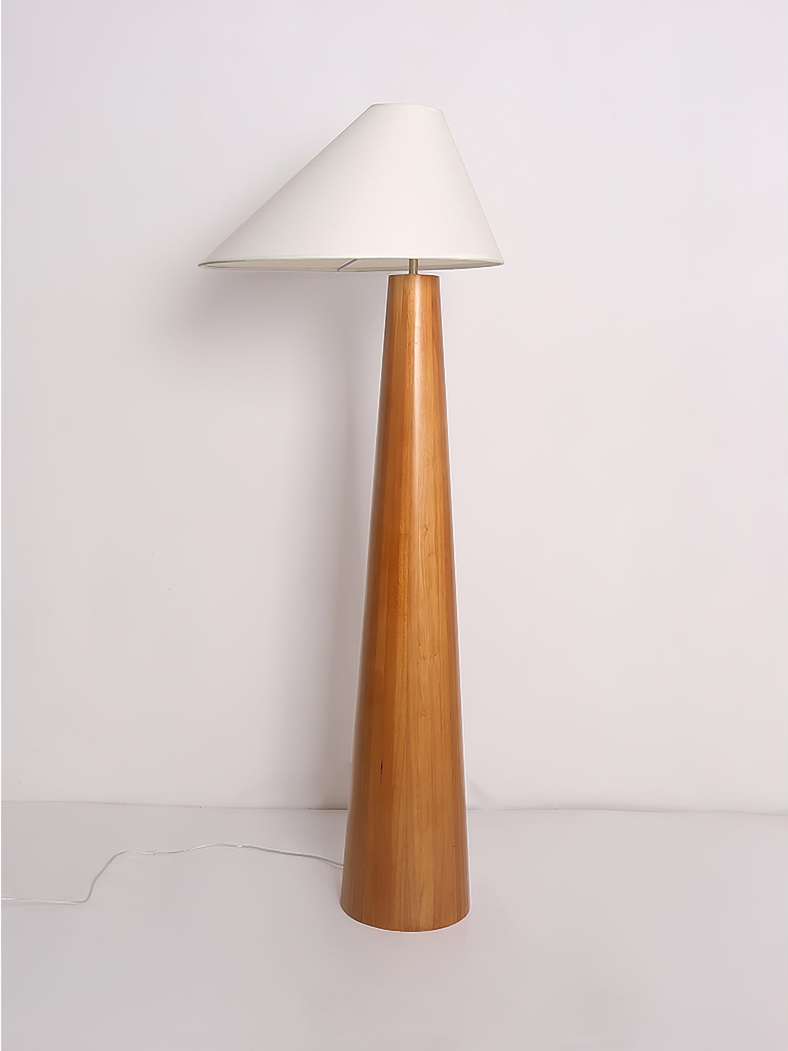 Modern Wood Floor Lamp with Asymmetrical Linen Shade for Contemporary Living Room Lighting